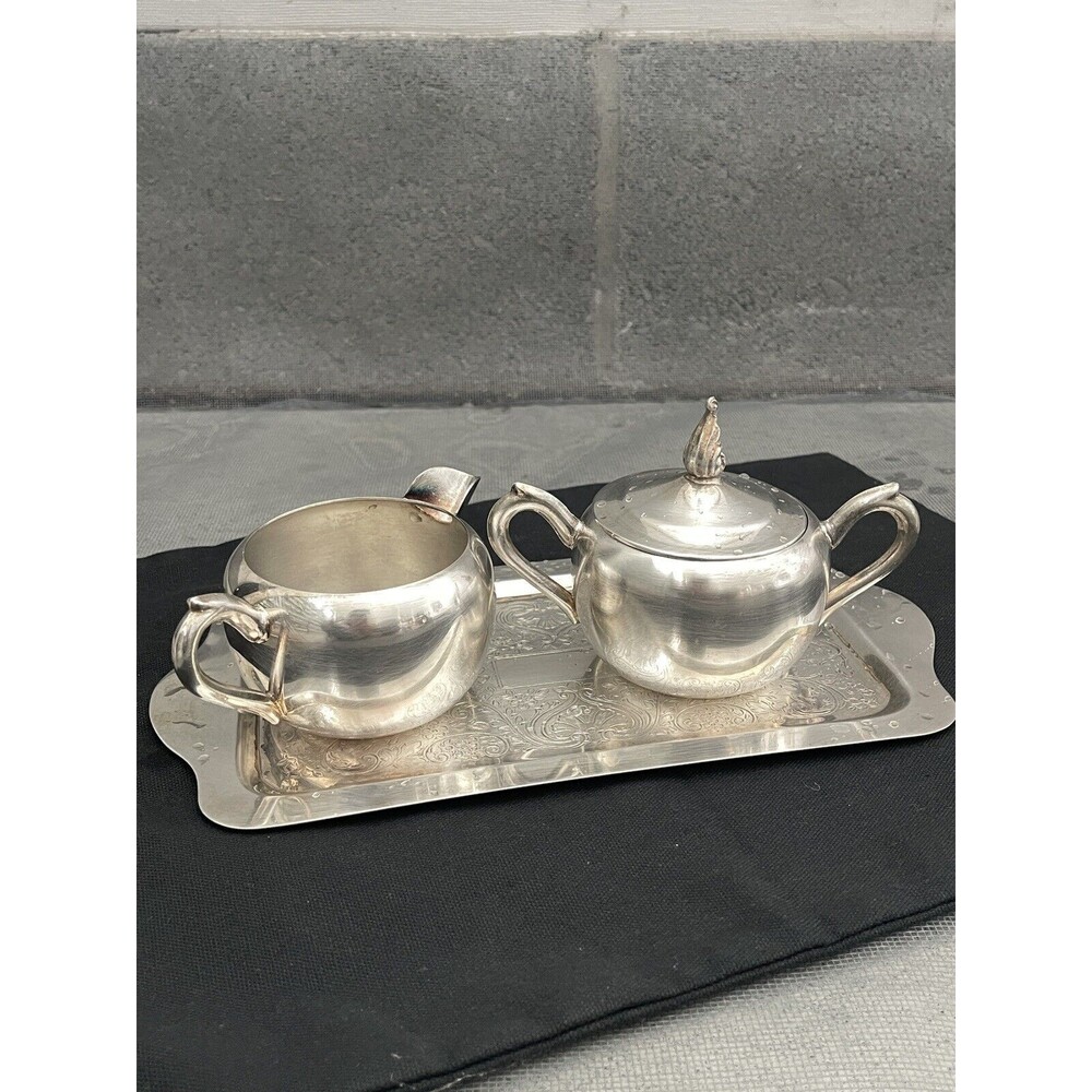 Vintage 1883 F.B. Rogers Silver Co. Silverplate Sugar & Creamer Set With Tray